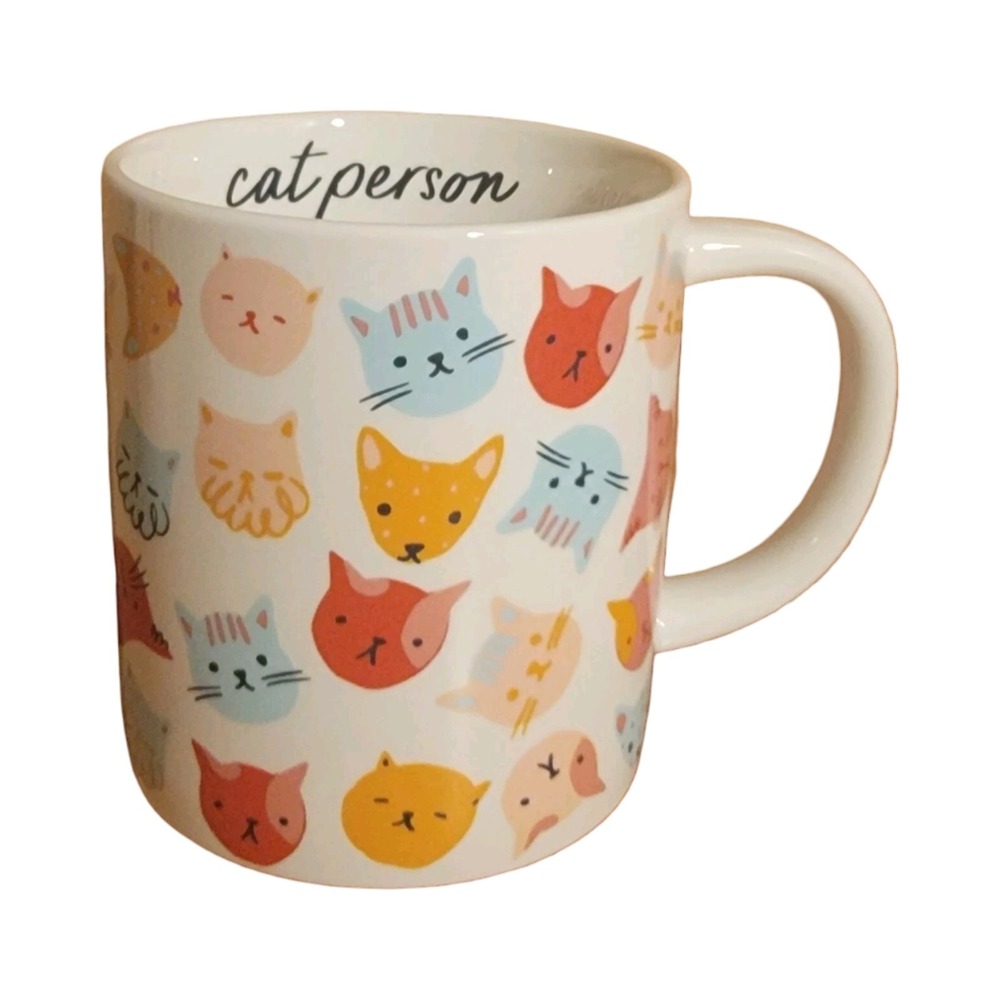 Parker Lane CAT PERSON Mug, 16 oz / 4", Stoneware, White, Multicolor, Excellent